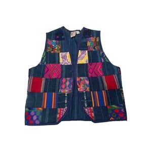Vtg Maya Works Guatemalan Woven Embroidered Print boho vest fits SZ M